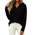 thumbnail image 7 of Quarter Zip Pullover wWomen Waffle Knit Long Sleeve Drawstring Casual Sweatshirt Hooded Tops, 7 of 7