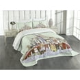 thumbnail image 3 of Ambesonne Christmas Quilted Bedspread Set 3 Pcs, Xmas City Holiday, Queen Size, Pale Green Lavender, 3 of 5