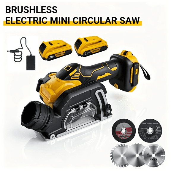 HELMSHAR 3-Inch Cordless Cut Off Tool, Brushless Compact Cutting Tool Compatible with DeWalt 20V MAX Battery, Mini Circular Saw for Metal, Wood, Ceramic & More, with 2 Batteries