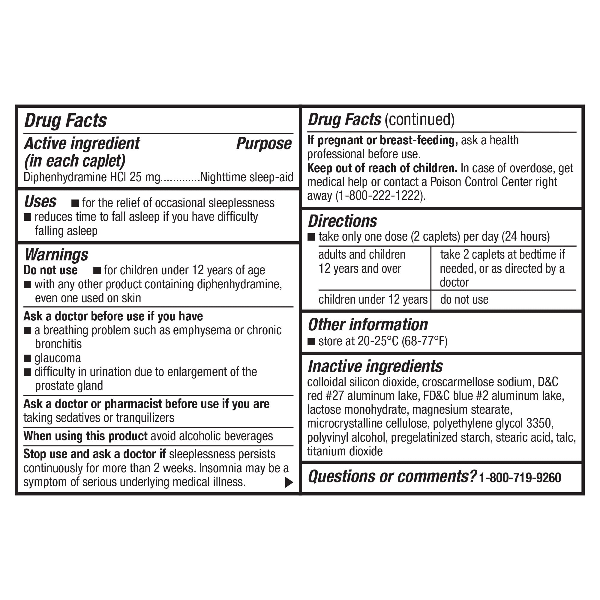 Equate Nighttime Sleep-Aid Diphenhydramine HCl 25mg Caplets for Nighttime Sleep Support, 365 Count, Compare to VICKS® ZzzQuil® Active Ingredient