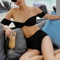 thumbnail image 4 of Inadays Women's Off Shoulder Bikini Sets High Cut Bandeau Bathing Suits High Waisted Two Pieces Swimsuit Sexy Swimwear, Black, L, 4 of 5