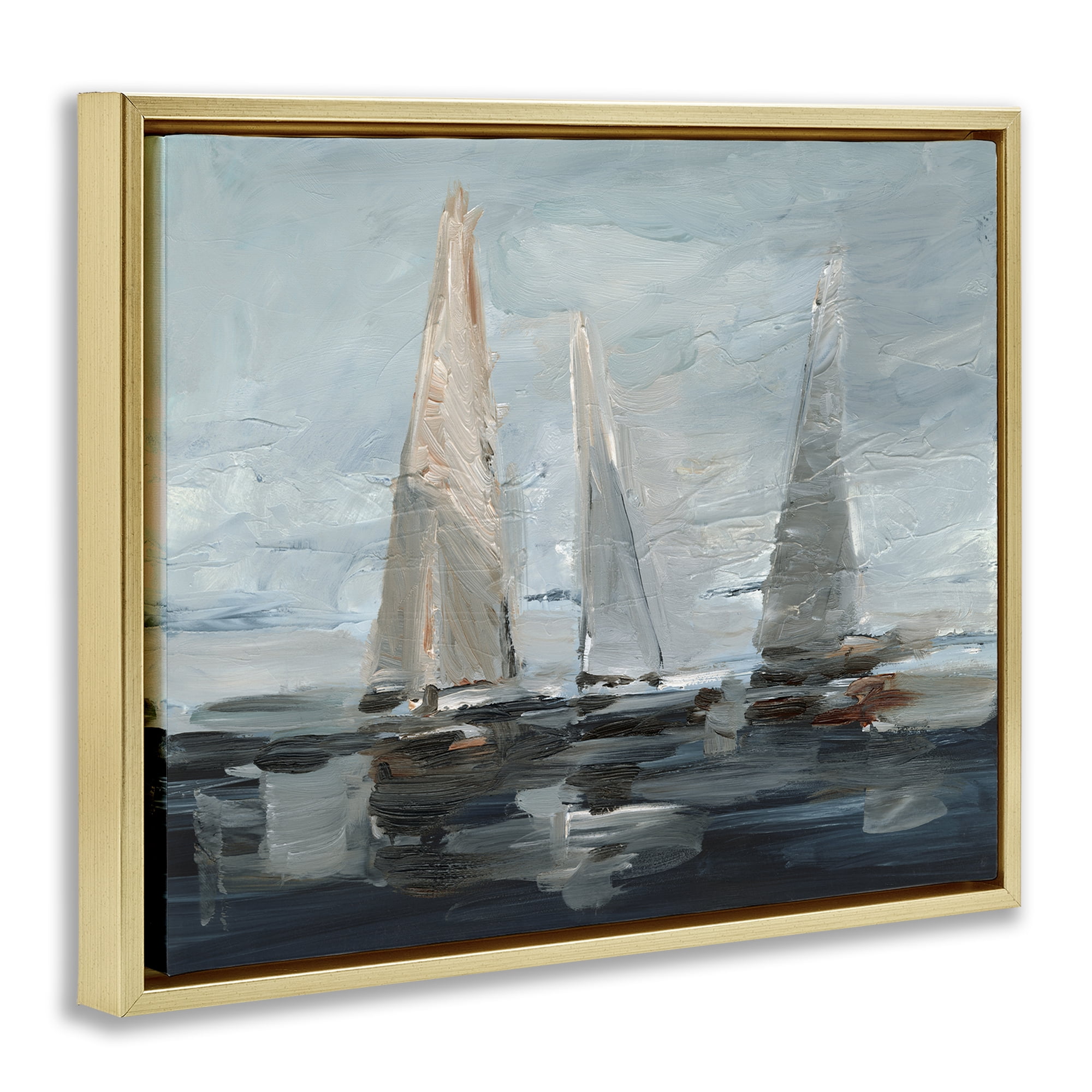 Stupell Industries Painterly Sailboat Trio Transportation Painting Gold Floater Framed Canvas Art Print Wall Art, 21 x 17