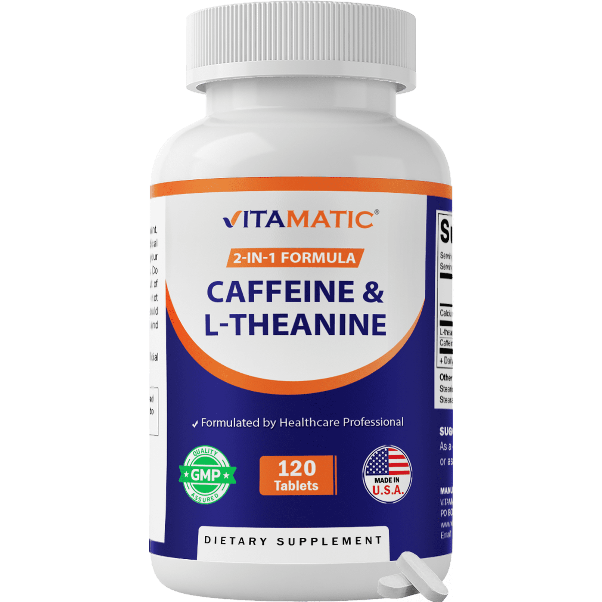 Vitamatic L-Theanine 200mg with Caffeine 100mg 120 Vegetarian Tablets - Nootropic Supplement