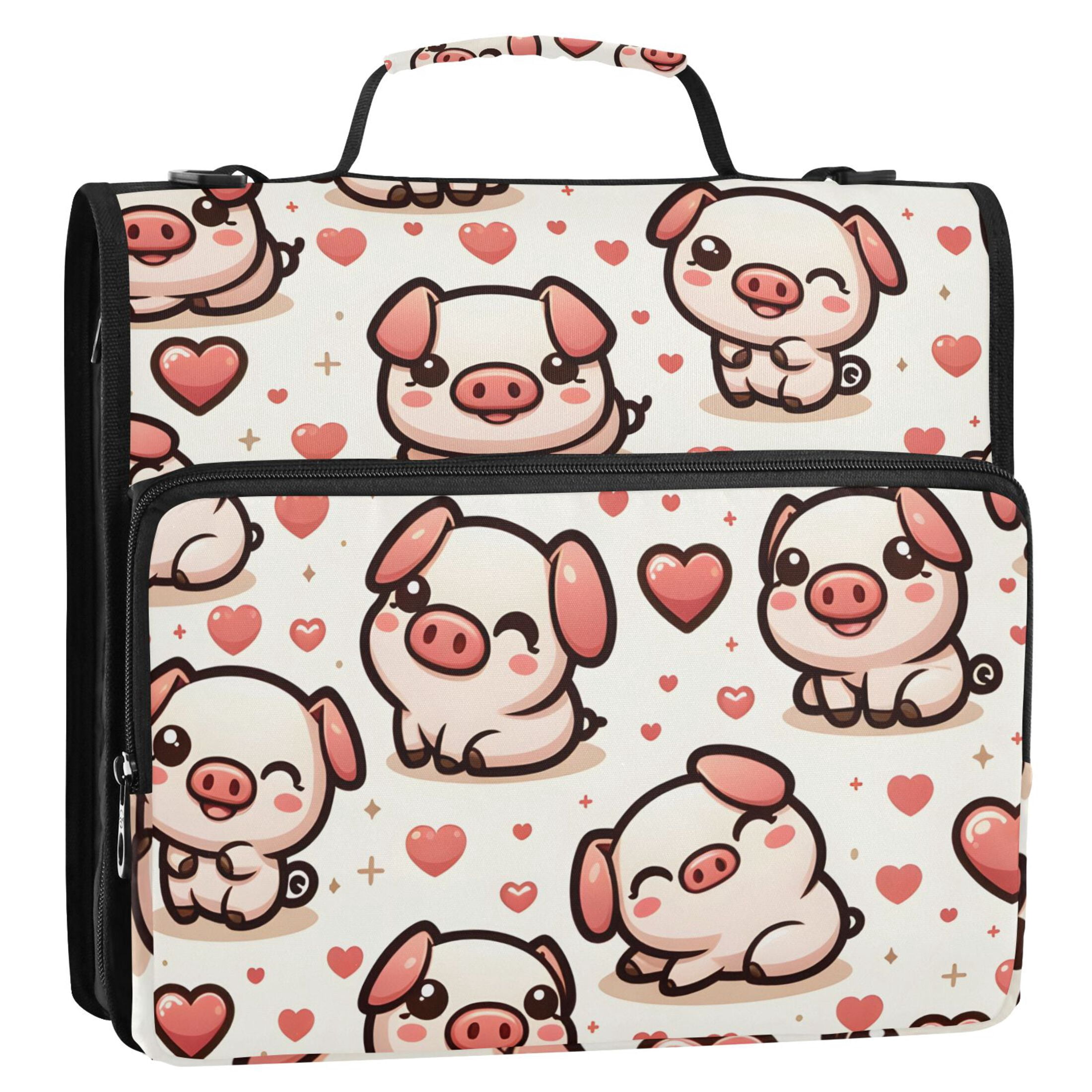 ALAZA Zipper Binder Cute Pig and Hearts 3 Ring Trapper Keeper File Folder Organizer Bag