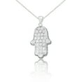 thumbnail image 1 of 925 Sterling Silver Rhodium Plated Hamsa with CZ's Pendant Necklace 18 inch Link Chain, 1 of 2