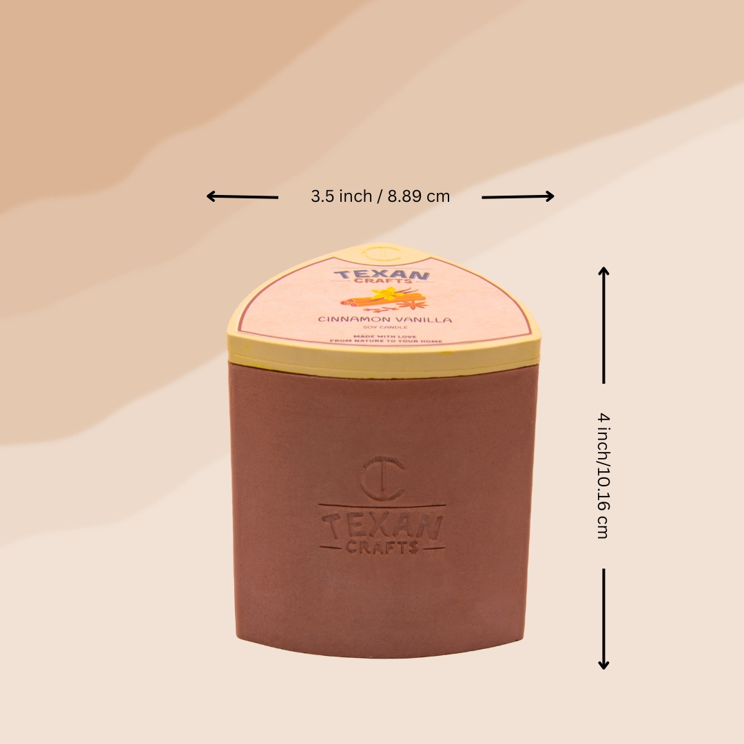 Texan Crafts Cinnamon Vanilla Container Candle, Mica Collection, 100% Natural Soy Wax, Hand Crafted, Decorative Jar