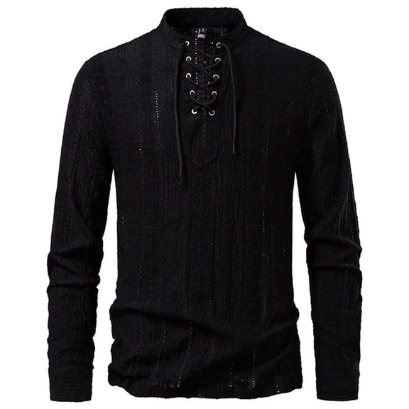 Tshirts for Man Summer Fall Slip Long Sleeve Collared Neck Casual Swiss Dot Cardigan Tie Knot Plain Tops T shirt Mens 2026 Clothing Fashion