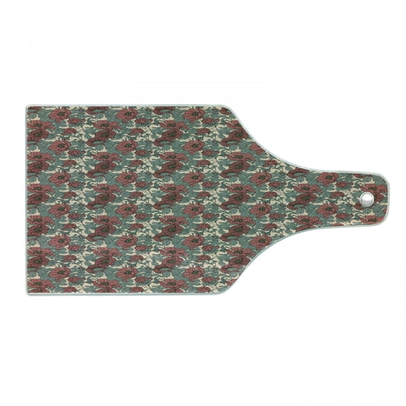 Floral Cutting Board, Clutter of Wild Roses Leaves Calm Soft Pastel Tones Romantic Details Pattern, Decorative Tempered Glass Cutting and Serving Board, in 3 Sizes, by Ambesonne