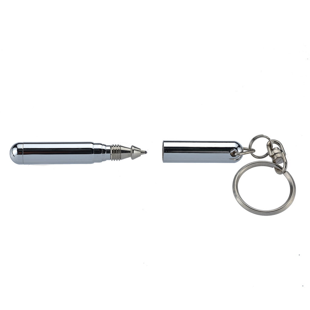 Retractable Pen Shape Keychain Mini Metal Key Ring Portable Stainless Steel 
