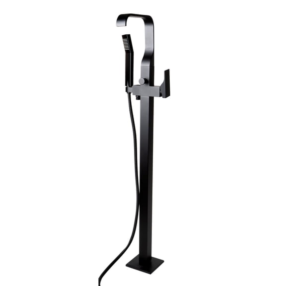 ALFI Brand Black Matte Single Lever Floor Mounted Tub Filler Mixer Faucets w Hand Held Shower Head