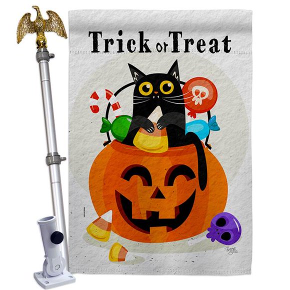 Breeze Decor HS120267-BO-02 Silly Halloween Kitty Falltime 28 x 40 in. Double-Sided Decorative Horizontal Flags for Decoration Banner Garden Yard Gift