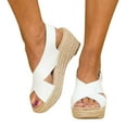thumbnail image 2 of Women's Wedge Sandals, Peep-Toe Espadrille Style with Linen Wrap Wedge Heel, Summer Dressy Sandals for Wedding & Party White 36, 2 of 5