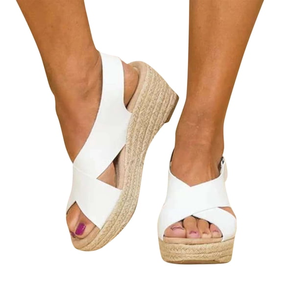 CIENVNSTG Women's Thick Bottom Platform Wedge Sandals Open Toe Crisscross Strap Ankle Buckle Comfortable Walking Shoes for Outdoor Summer Use White 42