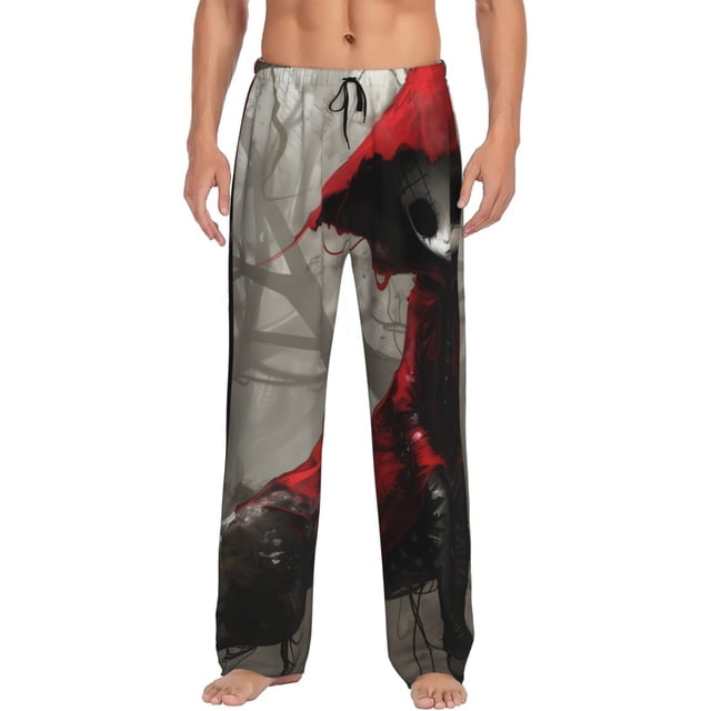 Fotbe Dark Red Hooded Girl Pantalones de Pijama para Hombre, Pantalones de Dormir, Pantalones de Casa con Cintura Ajustable y Bolsillos-X-Large