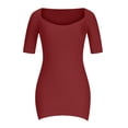 thumbnail image 4 of Bigersell Womens Robes d'Été à Manches Courtes pour Femmes, Été, Décontracté, Col Rond, Uni, Mini-Robe à Manches Courtes, Robe Maxi pour Femme, Robes T-Shirt Régulières, Style 22355, Rouge P, 4 of 8