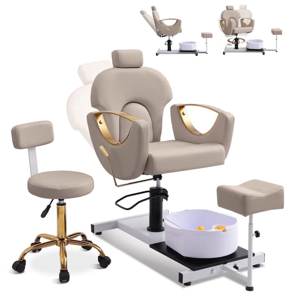 KIGOTY Pedicure Chair with Massage Foot Bath, Hydraulic Foot Chair for Foot Bath Pedicure Chair 360° Rotation, Height Adjustable Pedicure Unit Station, Gray