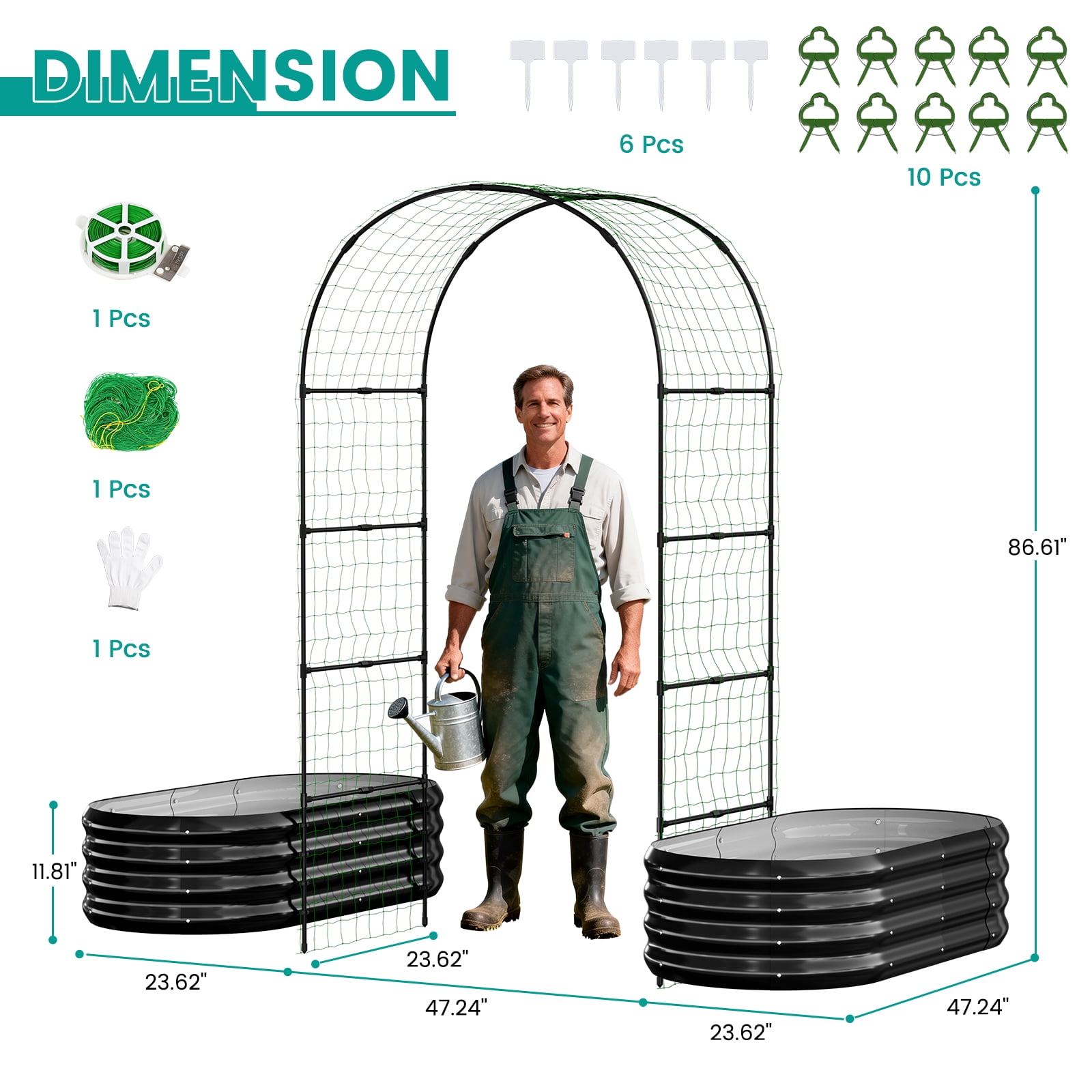 MOPHOTO 87inch Raised Garden Bed Arched Trellis Galvanized Planter Backyard Box Outdoor for Gardening,Climbing Vegetables,Plants,Flowers(Black-2pcs)