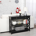 thumbnail image 3 of Fullfurnique Wooden Console Table with 1 Drawer and 2 Open Shelves, Black, 3 of 9