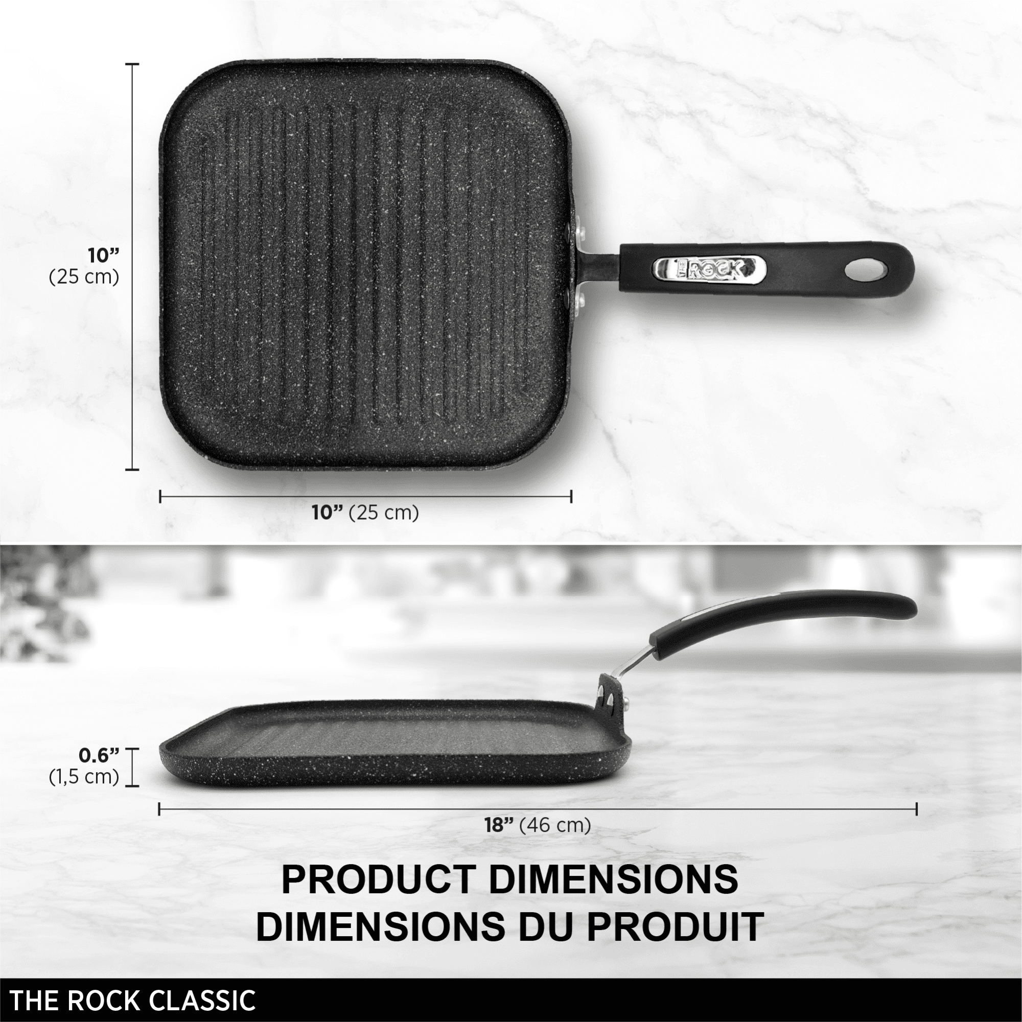 Starfrit The Rock 25cm (10") Non-Stick Grill Pan, Durable Forged Aluminium, Oven Safe, PFOA Free, Easy to Clean, Black, Cook healthy meals with the Starfrit The Rock 10" Grill Pan. Its Rock.Tec surface offers superior non-stick and scratch resistance for easy food release. Extra-thick cast aluminum ensures even heat, and it's oven and dishwasher safe for added convenience.