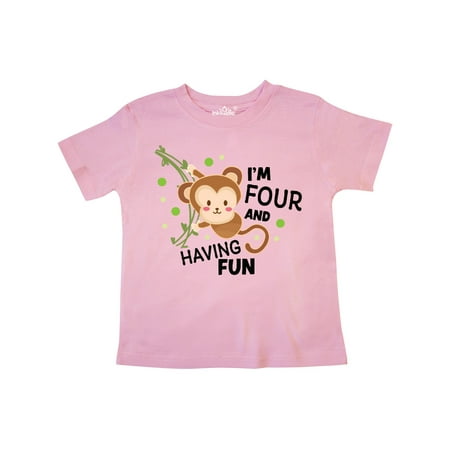 

Inktastic I m four and Having Fun with Monkey Gift Toddler Boy or Toddler Girl T-Shirt