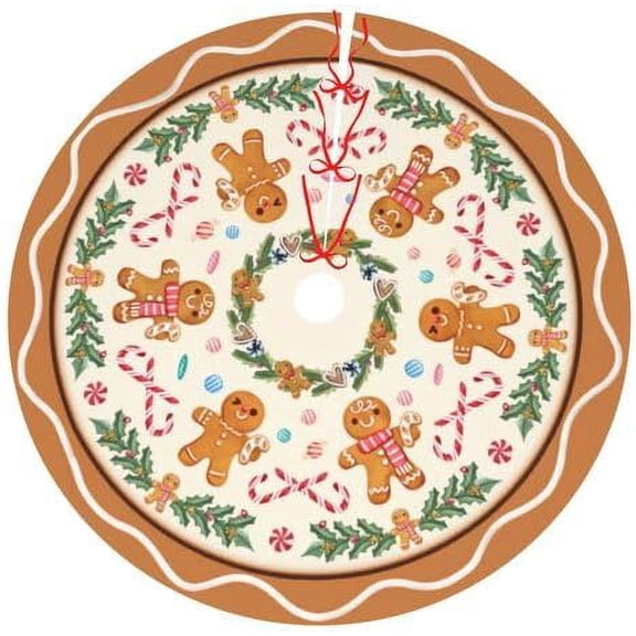 Gingerbread Christmas Tree Skirt 30 Inch Halloween Christmas Holiday Tree Skirts for Fall Christmas Tree Decoration (Cute Gin (1,36inch)