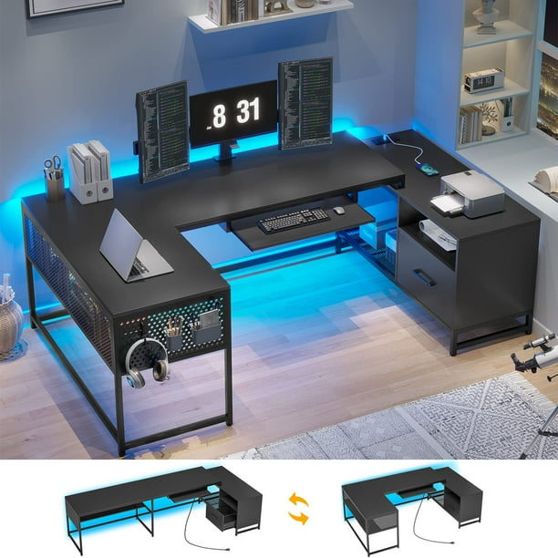 SEDETA L Shaped Computer Desk, Reversible Home Office Desk with File