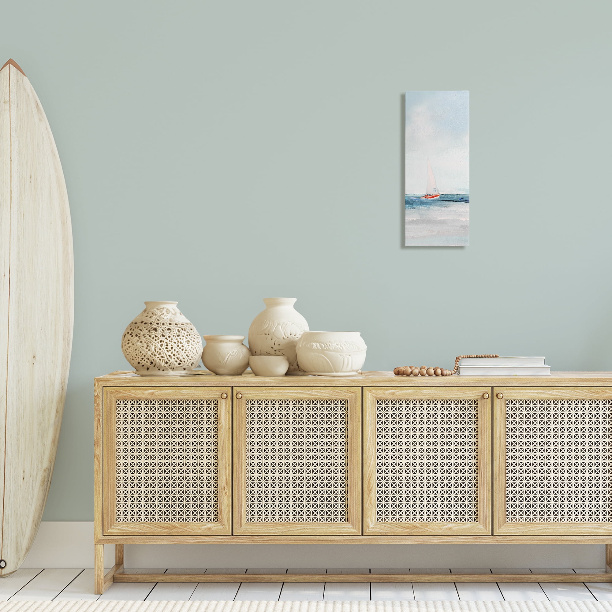 Stupell Industries Sailboat in Distance Nautical & Beach Painting Wrapped Canvas Art Print Wall Art, 10 x 24