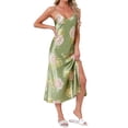thumbnail image 4 of INSPIRE CHIC Women's Floral Satin Nightgowns Camisole Sleepwear Spaghetti Straps Nightshirt Silky Long Pajama Dress M Green, 4 of 6