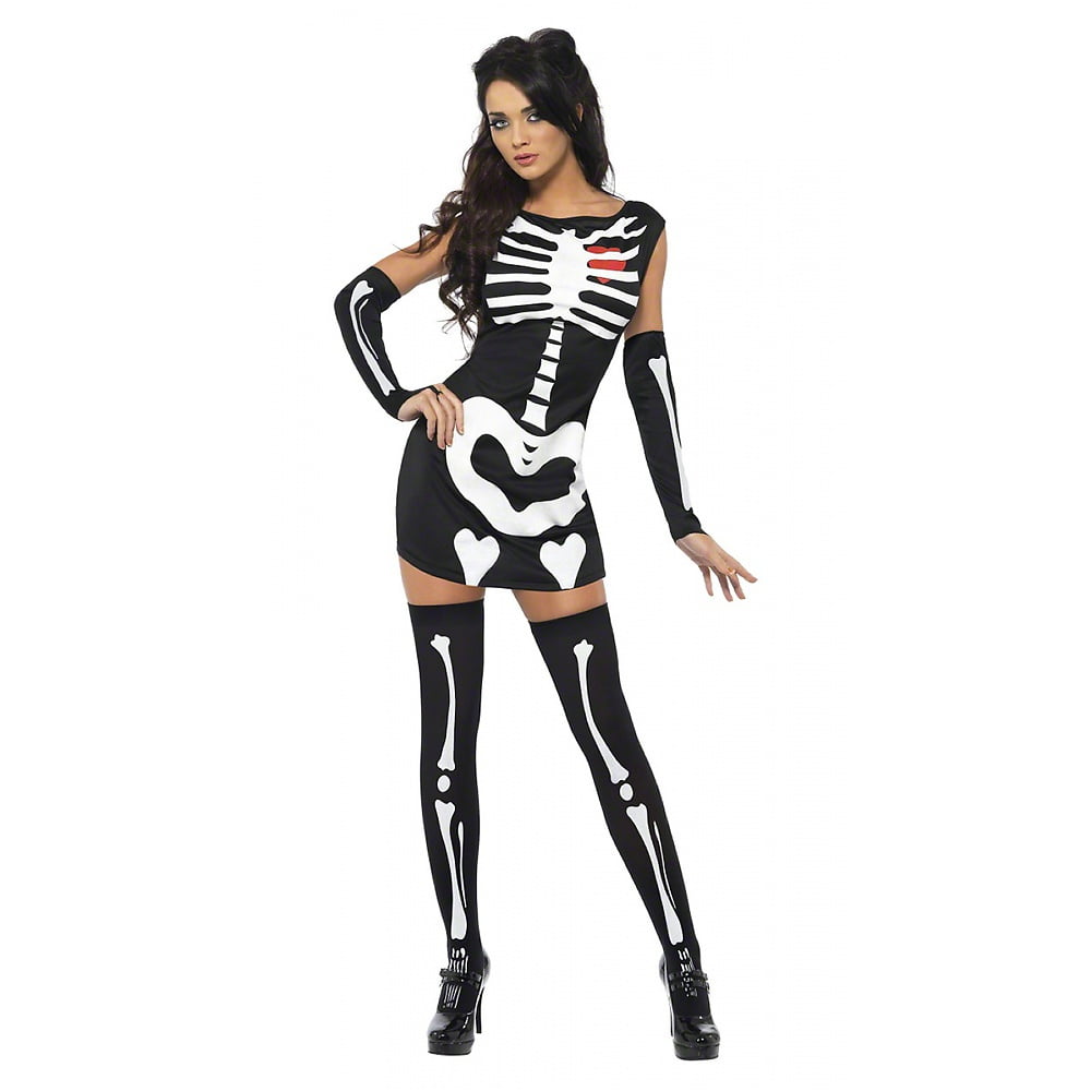 Womens Halloween Skeleton Fancy Dress Costumes Catsuit Babe Ladies Outfits 