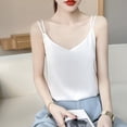 thumbnail image 2 of Beach Vacation Clothes for Women Cute Tops Women Silk Dip Tops 4 1 Crop Top Bra Top Clothes Shirts with Bra with Blouse Busty Warm Womens Silk Satin Camisole Tank V Neck White M, 2 of 7