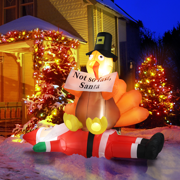 Alvantor 4.9 ft Lighted Christmas Inflatable, Turkey Sitting on Santa with Built-In LEDs, Indoor and Outdoor