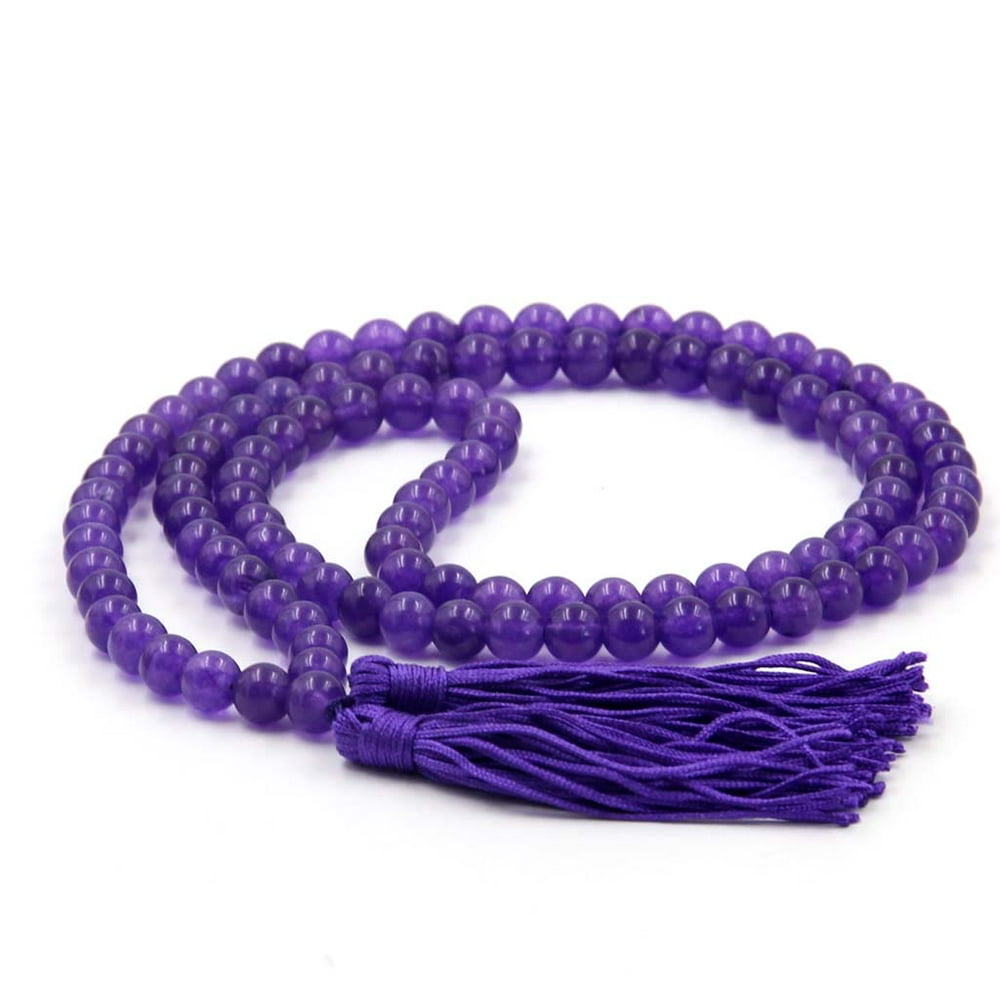 Ovalbuy Tibetan Buddhist 108 Purple Stone Prayer Beads Mala Necklace