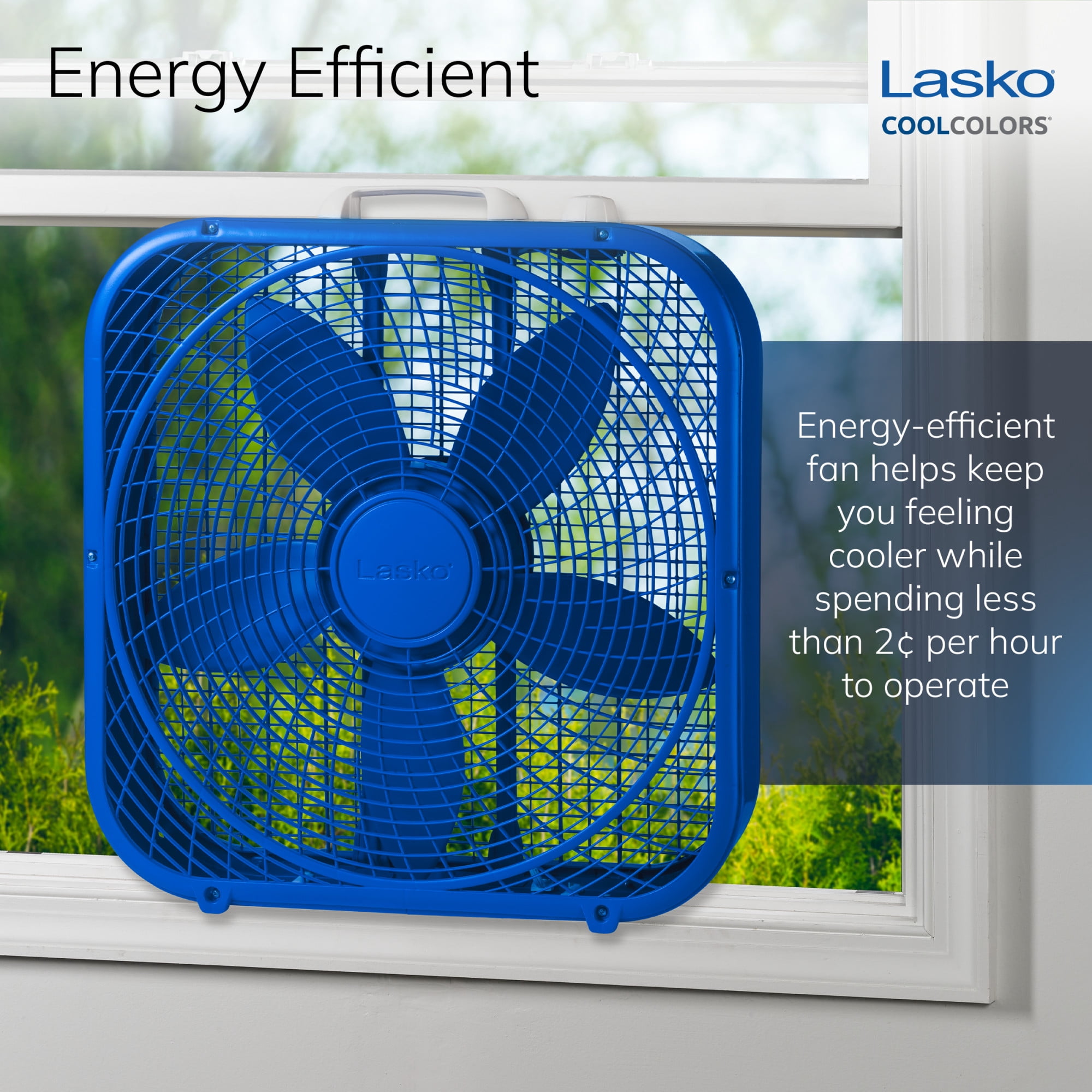 Lasko 20" Cool Colors Classic Box Fan with Weather-Resistant Motor, Portable Cooling Floor or Window Fan, 3 Speeds, Blue, B20308