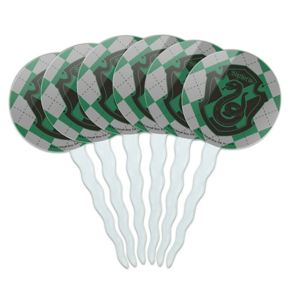 Harry Potter Slytherin Plaid Sigil Cupcake Picks Toppers Decoration Set of 6