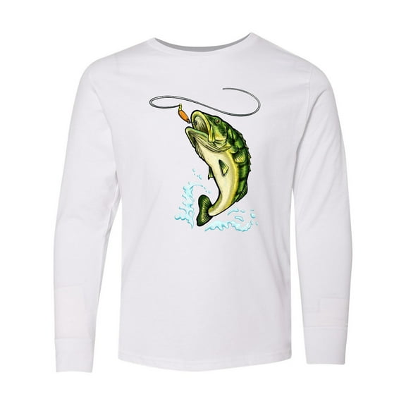 Inktastic Leaping Bass Fish Long Sleeve Youth T-Shirt