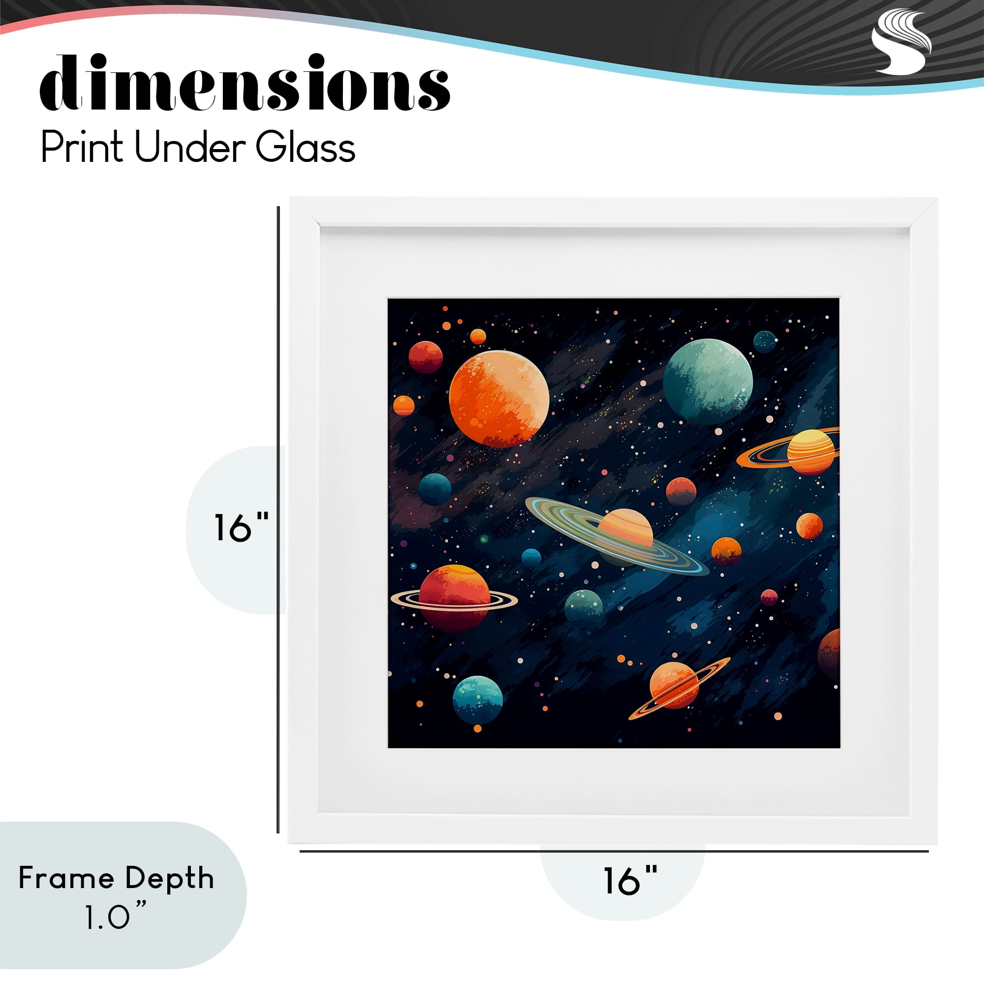 Stupell Industries Orange & Blue Planets in Orbit White Framed Print Under Glass, design by Creative Studio