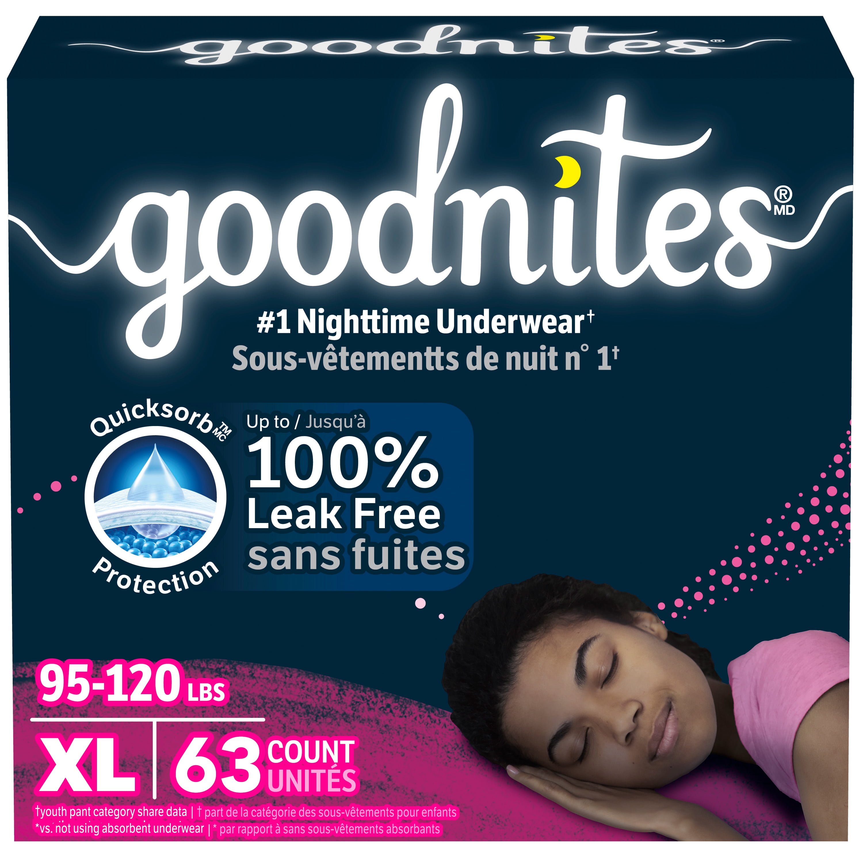 Goodnites Girls' Nighttime Bedwetting Underwear, Economy Plus Pack, Sizes XS-XXL