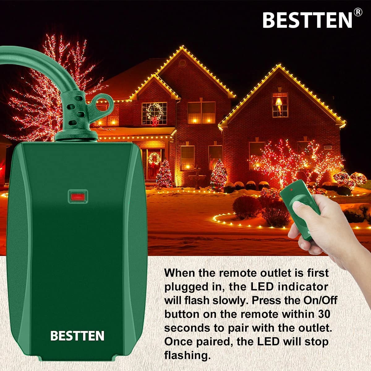 BESTTEN Remote Control Outlet Plug, Wireless Power Switch Combo