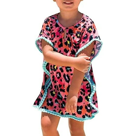 

Yinyinxull Kids Baby Girls Clothes Swim Cover Up Summer Beach Pom Pom Tassels Dress Leopard 3-4 Years