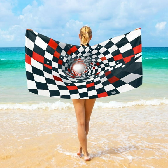 Ryvnso Black Red Geometric Illusion Oversized Beach Towel Microfiber Bath Blankets Swimming Fitness 37" x 74"