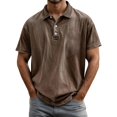 thumbnail image 1 of Adult Mens Polo Shirts Short Sleeve Button Tees Shirts Loose Fit Brown Men Clothes, 1 of 4