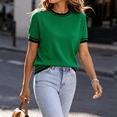 thumbnail image 5 of Women Short Sleeve Sweater Summer Crew Neck Dressy Casual Soft Knit Pullover Tops Trendy,XXL,#03 Green, 5 of 6