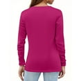 thumbnail image 3 of WTOBBY Stylish Women's Long Sleeve Pleated Top Casual Solid Color Round Neck Blouse Fashion Basic Design Comfortable Fit for Everyday Use Easy Care Fabric for Women,Purple M, 3 of 4
