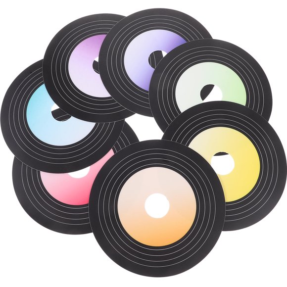 HEALEEP 7Pcs Vinyl Record Decal Assorted Color Aesthetic Decor for Music Theme Party