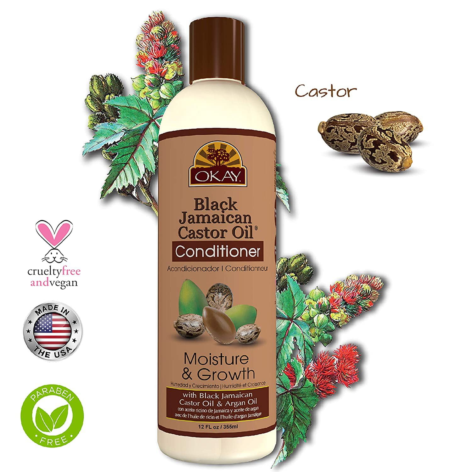 Okay Pure Naturals Black Jamaican Castor Oil Moisture Growth Conditioner for Hair Growth and Hydration, 12oz