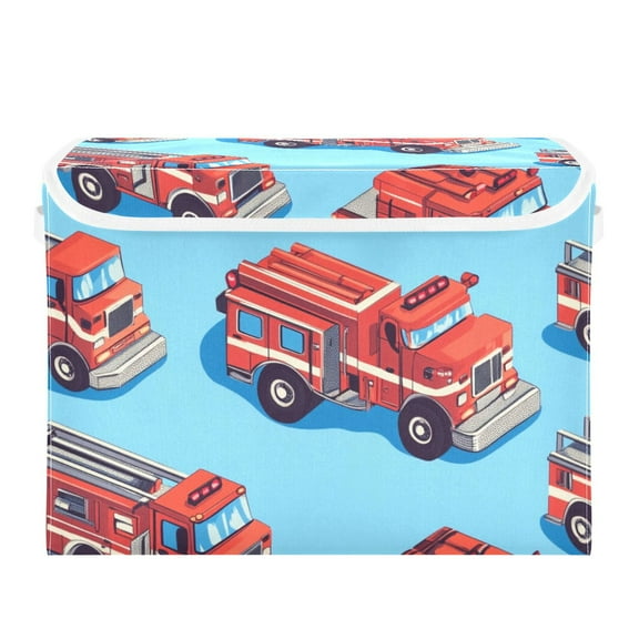 Cute Firetrucks Foldable Storage Bin with Lid and Handle Collapsible Storage Box 16.5 x 12.6 x 11.8 inches