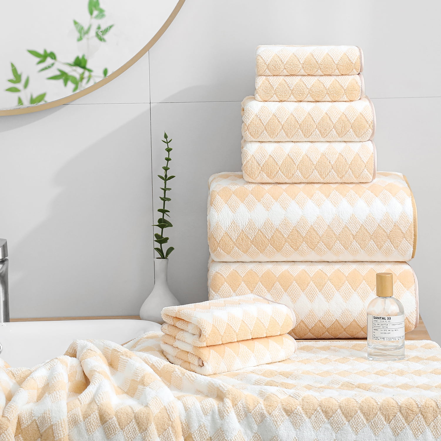 Smuge Extra Large Bath Towel Sets of 8, 2 Large Bath Towels Oversized, 2 Hand Towels, 4 Washcloths, Soft Microfiber, Quick Dry, Highly Absorbent Bath Towels for Bathroom Kitchen Spa(Apricot Yellow)