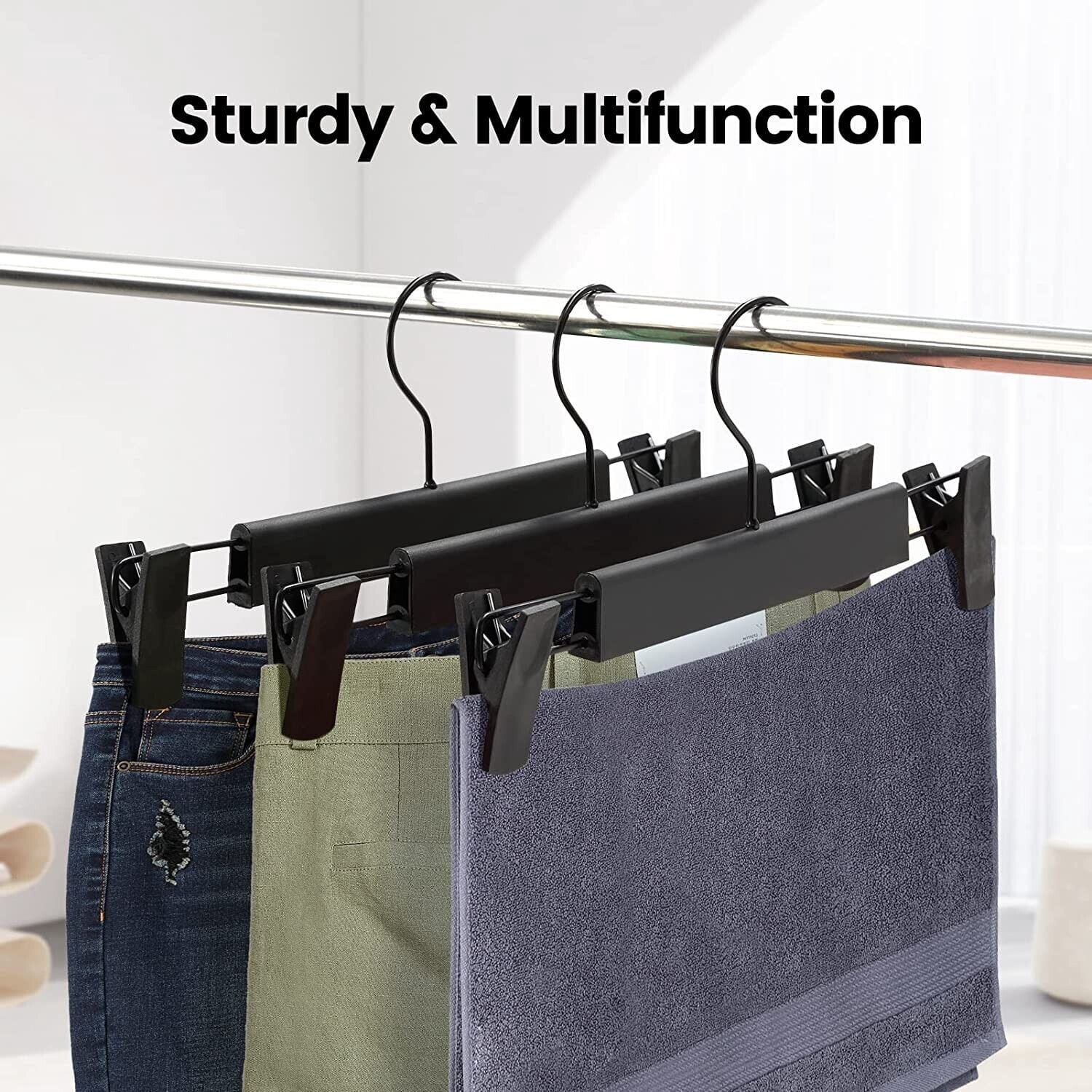 10 Strong Pants Hangers Adjustable Clip Nonslip For Trousers Skirt Dress Slacks