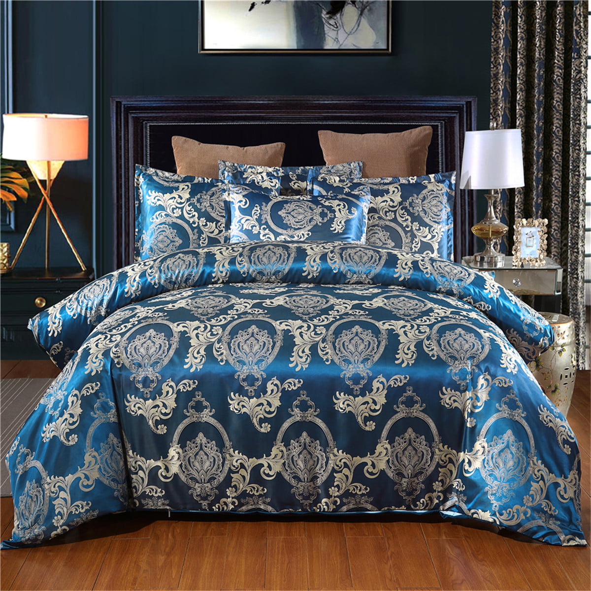 Satin Jacquard Quilted Bedspread Throw 3 Piece Bedding Set Double & King Size 