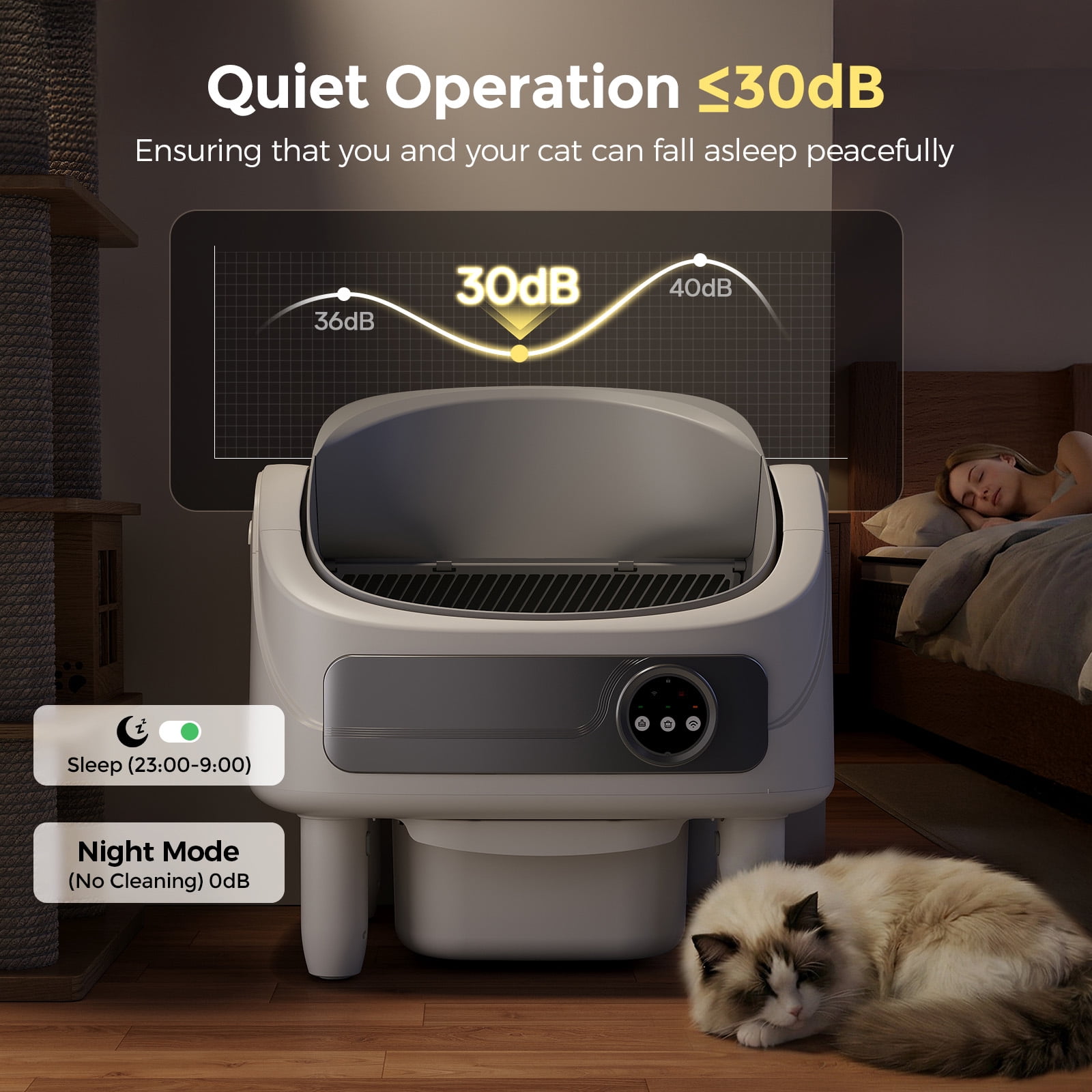 Andpety Automatic Litter Box, Self-Cleaning Cat Litter Box with Bio-Radar & 10 Safety Sensors for Anti-Pinch, Open Top Large Litter Box with App Control & Odor-Removing System, White